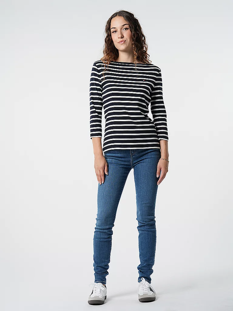 Tommy Hilfiger T-shirt à Manches 3/4 Slim Cody Nos Breton Desert Sky / Ecru M Femme 3